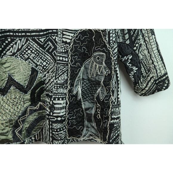 Chicos 3 L Silk FLAW Embroidered Fish Jacket Boho Artsy Embellished Maximalist - Picture 11 of 14